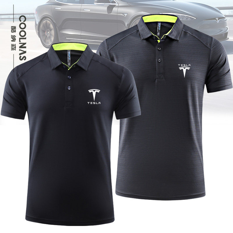 定制特斯拉Tesla标志印字工作服装冰丝速干polo衫男士短袖翻领t恤