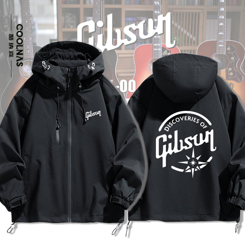 美国Gibson吉普森吉他大G摇滚乐队冲锋衣夹克外套春秋套装衣服潮