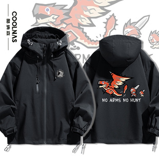 怪物猎人游戏火龙Q版 搞怪男女连帽冲锋衣春秋夹克男女宽松外套潮