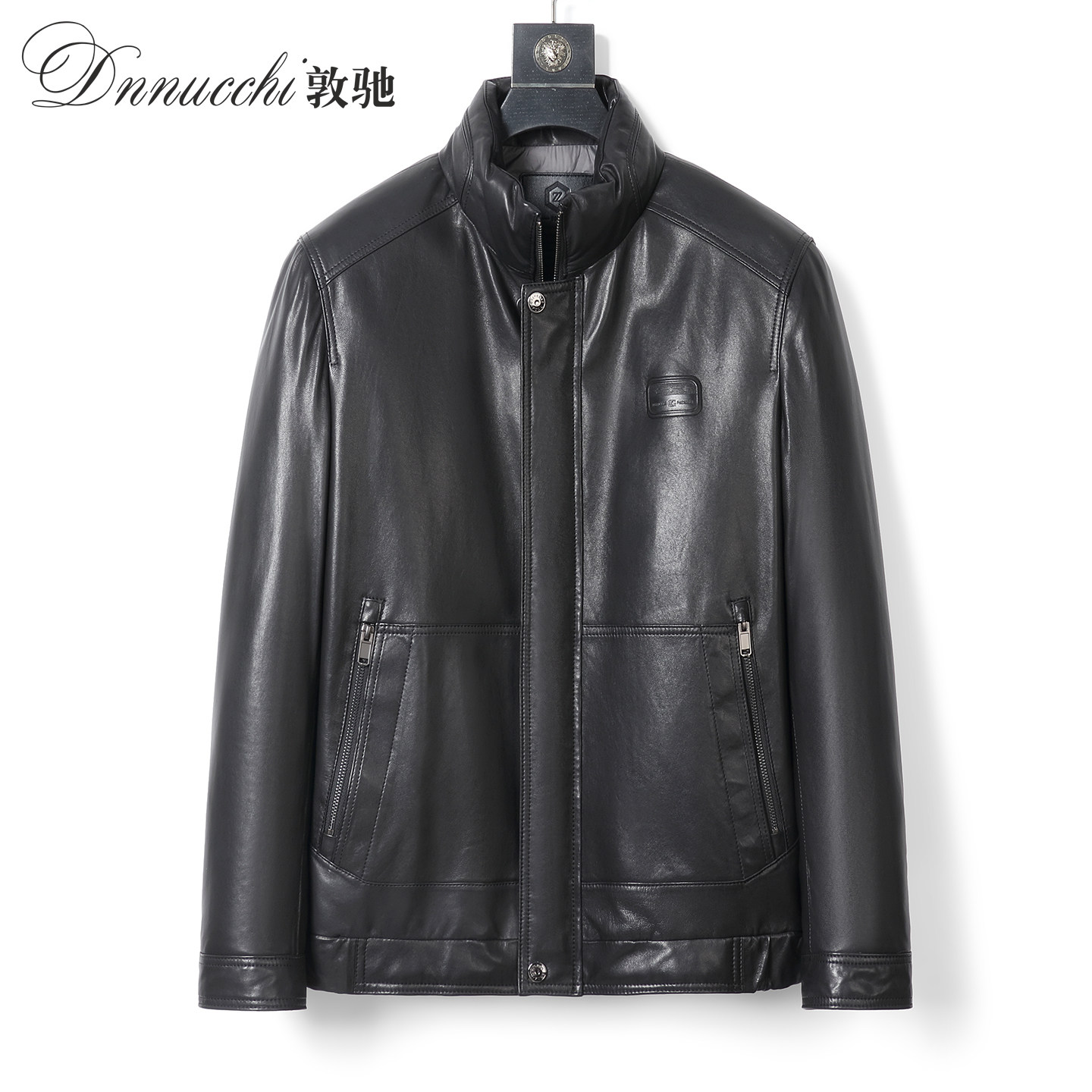 敦驰新款绵羊头层皮立领皮夹克羽绒服男士真皮羽绒短外套潮流皮衣