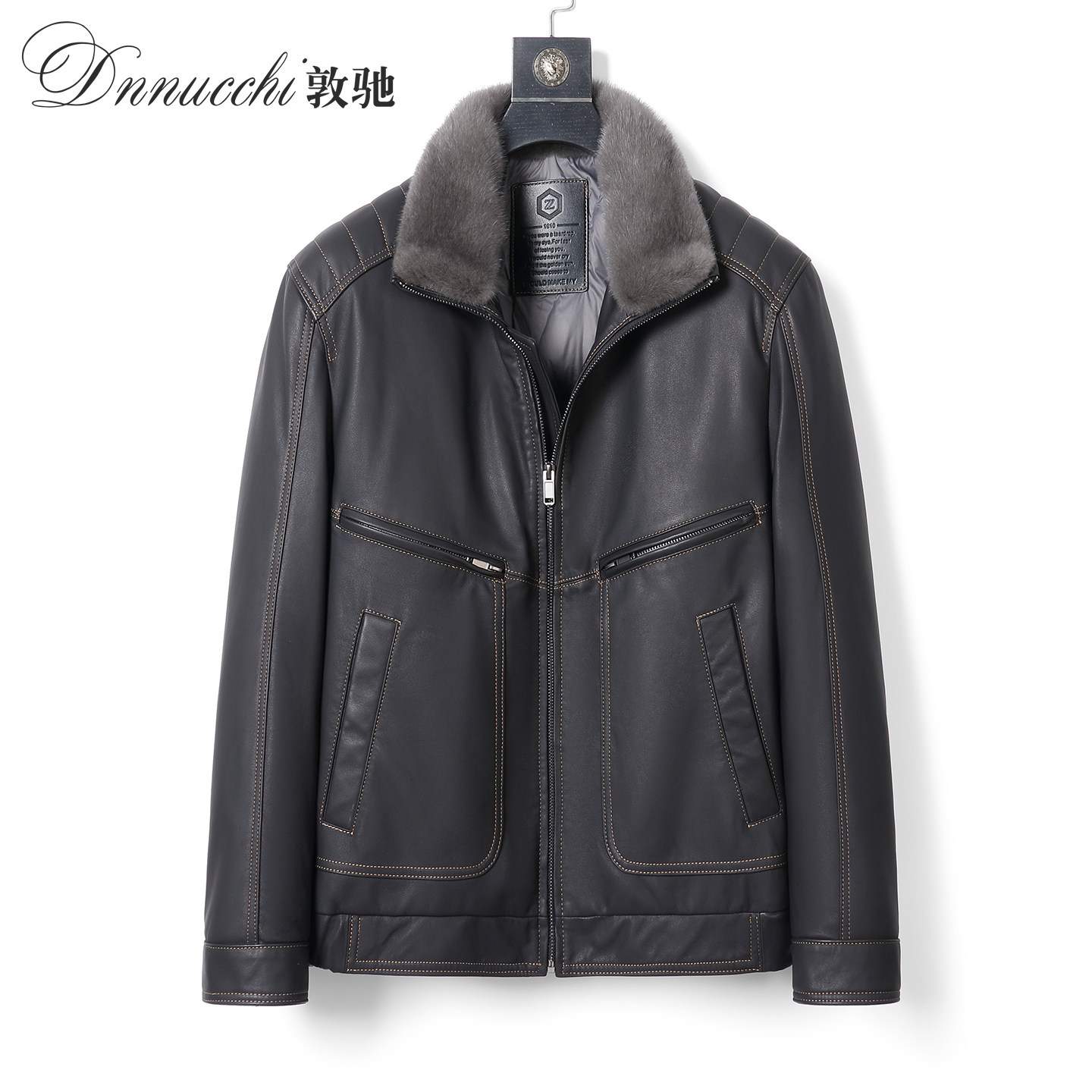 敦驰海宁真皮皮衣男短款羽绒服厚