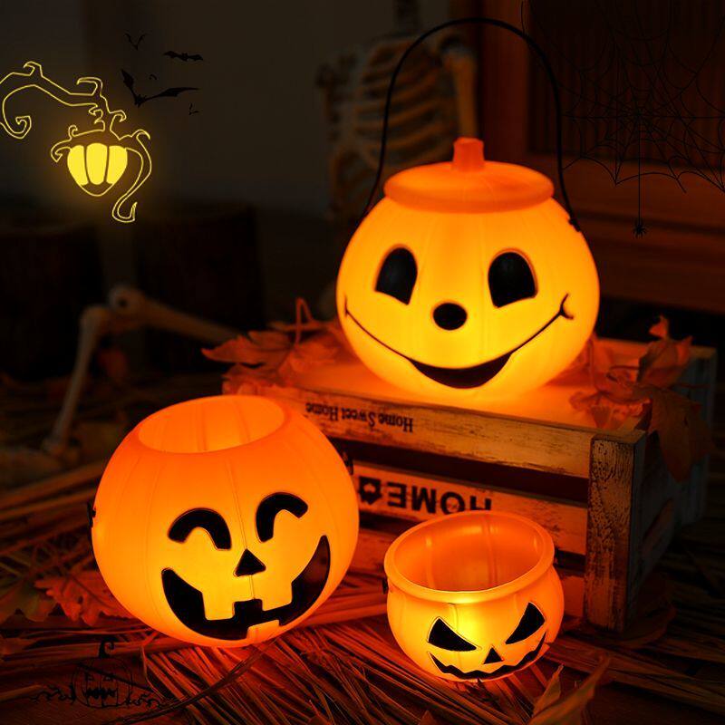 万圣节南瓜灯南瓜桶袋儿童手提灯笼糖果盒讨糖道具玩具装饰品篮子