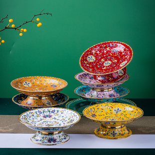 景德镇珐琅彩瓷果盘高端精致大号中式高脚果盘陶瓷零食瓜子干果盘