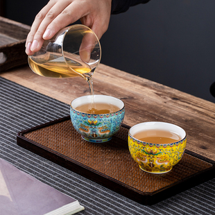 招财麋鹿景德镇珐琅彩瓷主人杯单杯功夫茶杯品茗杯陶瓷金边茶碗