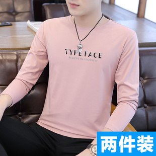 纯棉上衣潮牌衣服圆领体恤男装 男士 内搭打底衫 t恤秋季 上衣服 长袖