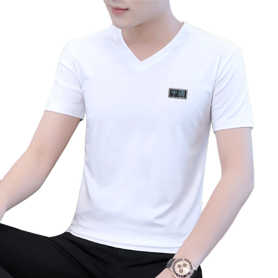 短袖t恤男款v领夏季纯棉白色薄款丅血夏天上衣服男士半袖体恤小衫