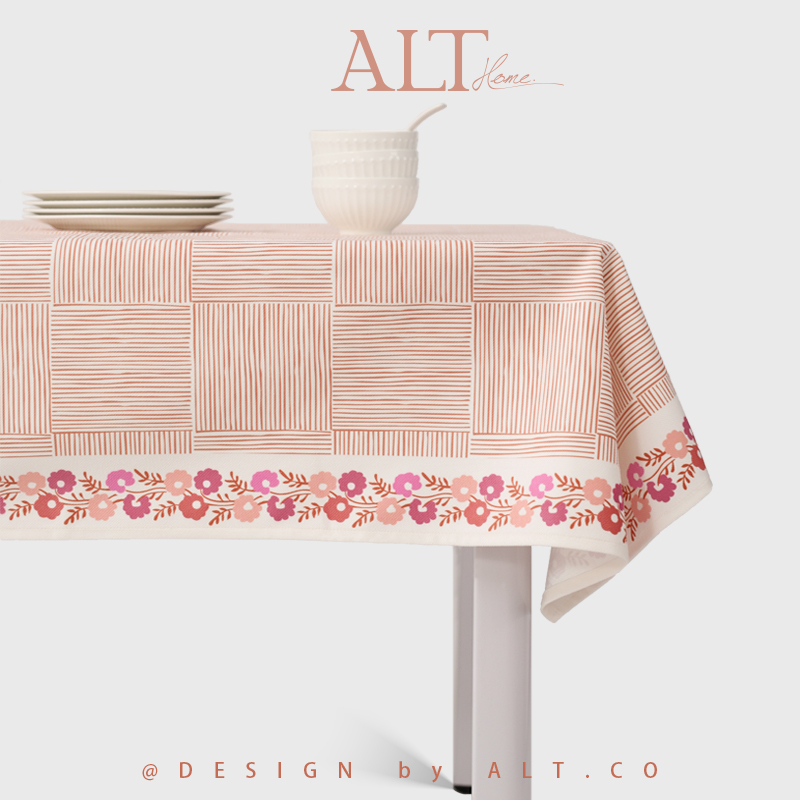 餐桌布轻奢高级感布艺高端长方形粉色台布茶几客厅家用2024新款