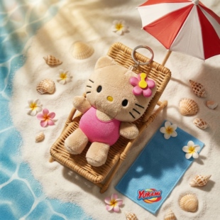 YURAMI日本ME联名粉色泳衣黑皮KT凯蒂猫毛绒玩偶挂件钥匙扣礼物