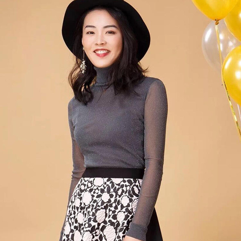 新颖阿玛施正旗舰店官网2020秋季新款网纱长袖T恤修身显瘦打底衫