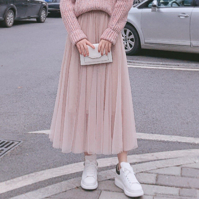 新颖阿玛施正旗舰店2020夏新款半身裙女装专柜正品高腰网纱中长裙