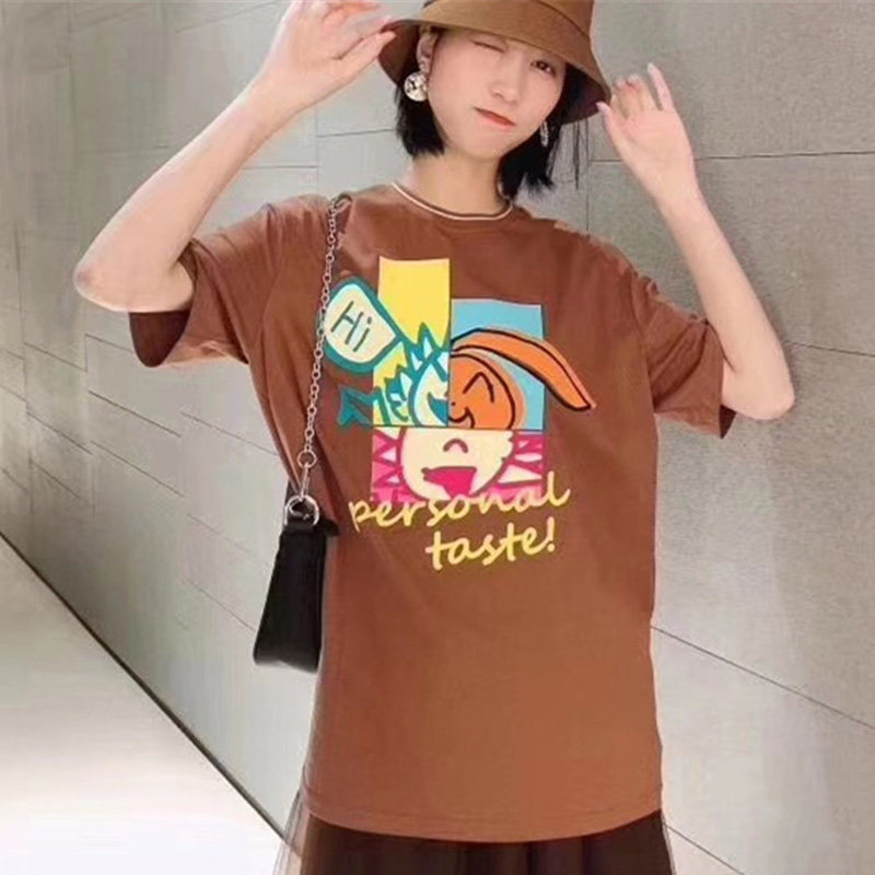 新颖阿玛施正旗舰店官网2020春夏新款t恤女装宽松卡通印花短袖衣