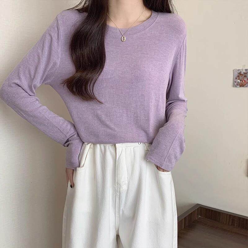 软糯打底衫女内搭春秋2026新款纯色简约面膜长袖t恤宽松显瘦上衣