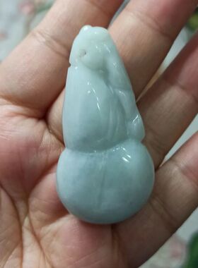 12缅甸天然翡翠吊坠雕刻件蝙蝠葫芦飘花卡51X26mm左右满48元包邮