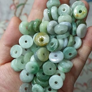 38翡翠算盘珠面包扣甜甜圈大孔散珠编绳手链平安扣玉珠配件卡12mm