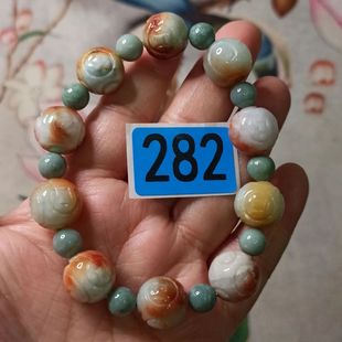 394缅甸天然翡翠烧红翡回纹珠手串卡14mm左右圆珠手链满48元 包邮