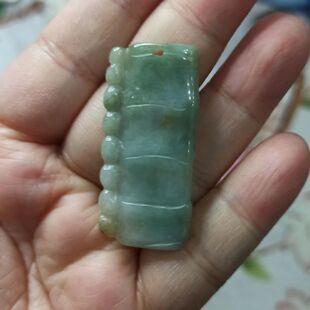 67缅甸天然翡翠竹节吊坠微棉飘花卡41X19mm左右雕刻件满48元 包邮
