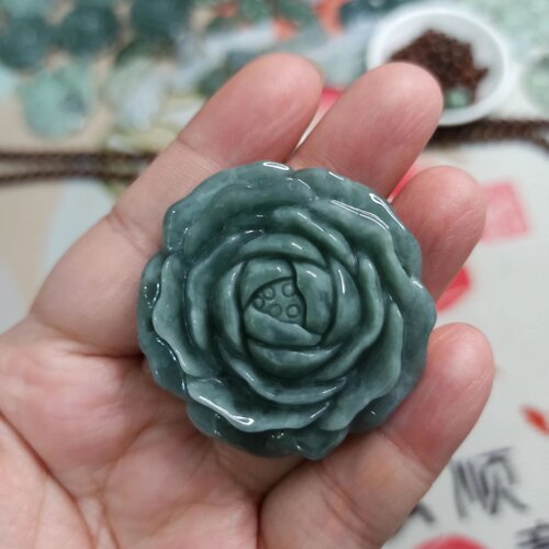 翡翠两边牌子危料蓝水牡丹花牌
