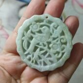 412天然翡翠吊坠雕刻花牌喜上眉梢挂件花牌卡48mm左右满48元 包邮