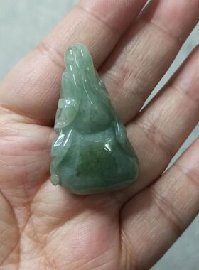 43缅甸天然翡翠吊坠雕刻件蝙蝠葫芦飘花卡40X24mm左右满48元包邮