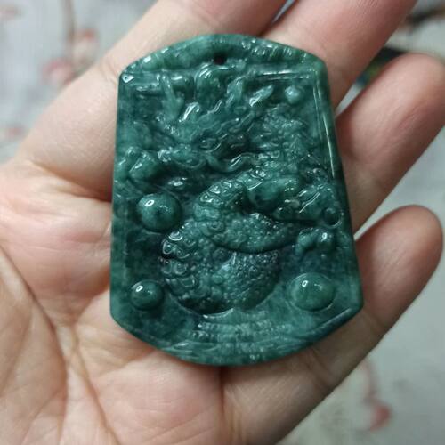 天然翡翠吊坠危料蓝水龙牌