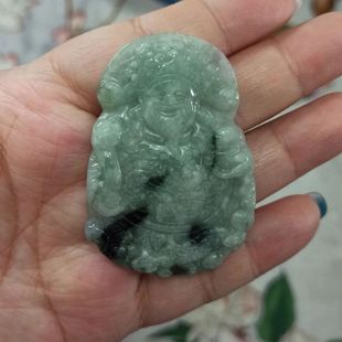 包郵 31緬甸天然翡翠吊墜福祿財神牌子飄花卡54X38mm左右滿48元