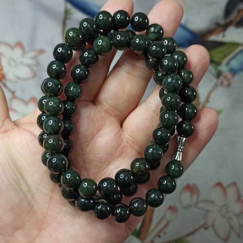 天然翡翠项链深绿油青圆珠