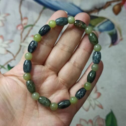 天然翡翠飘花桶珠油青长珠