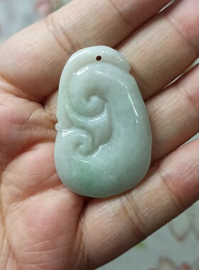 193缅甸天然翡翠吊坠雕刻件飘花如意手把件卡39X26mm左右满48包邮