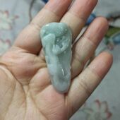 266缅甸天然翡翠吊坠雕刻件手把如意貔貅吊坠卡50X23mm满48元 包邮