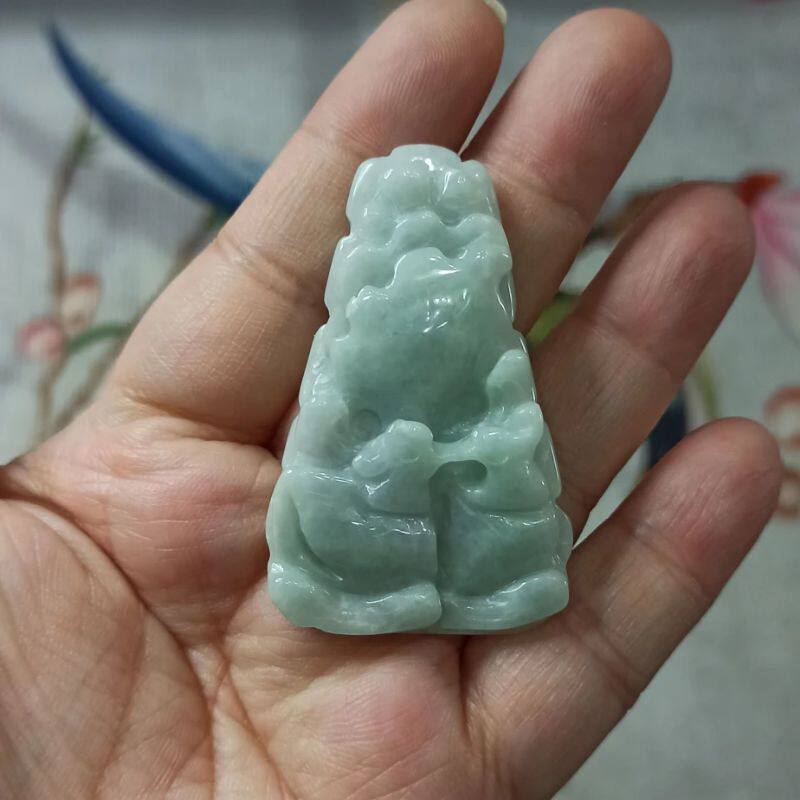 277天然翡翠吊坠飘花荷叶鸳鸯牌如意莲叶牌卡45X28mm左右满48包邮