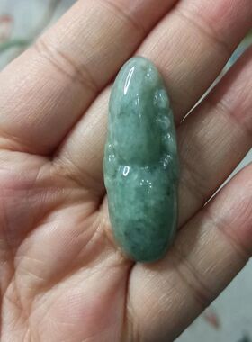 186缅甸天然翡翠吊坠雕刻件葫芦绿底飘花卡42X16mm左右48元包邮