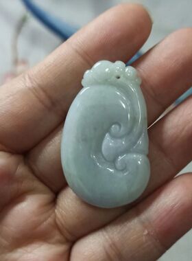 242缅甸天然翡翠吊坠雕刻件大号如意手把件卡40X24mm左右满48包邮