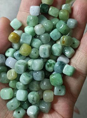 424缅甸天然翡翠方糖散珠方形随型卡7X6mm左右特色珠子满48元包邮