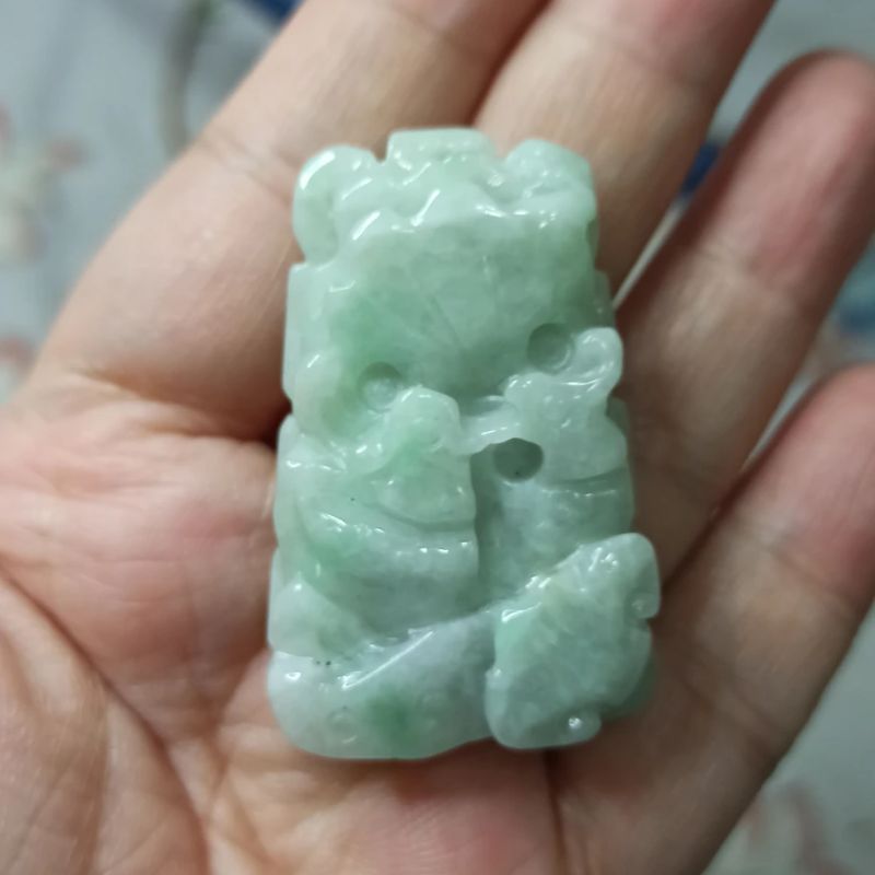 14天然翡翠吊坠飘花荷叶鸳鸯牌如意莲叶牌卡45X29mm左右满48包邮