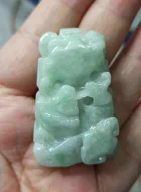 14天然翡翠吊坠飘花荷叶鸳鸯牌如意莲叶牌卡45X29mm左右满48包邮