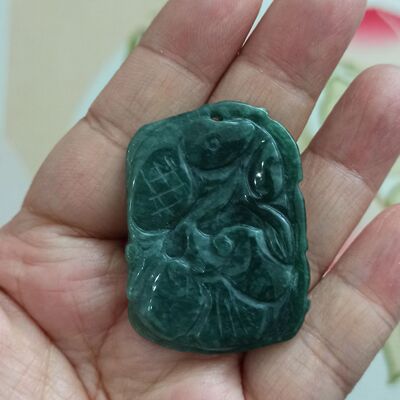 翡翠吊坠危料蓝水飘花荷叶鱼年年