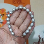 52天然淡水珍珠手串椭圆胖米珠生长纹花皮卡9X8mm左右满48元 包邮