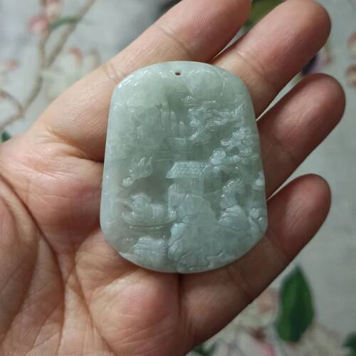 翡翠山水飘花吊坠挂件毛衣链