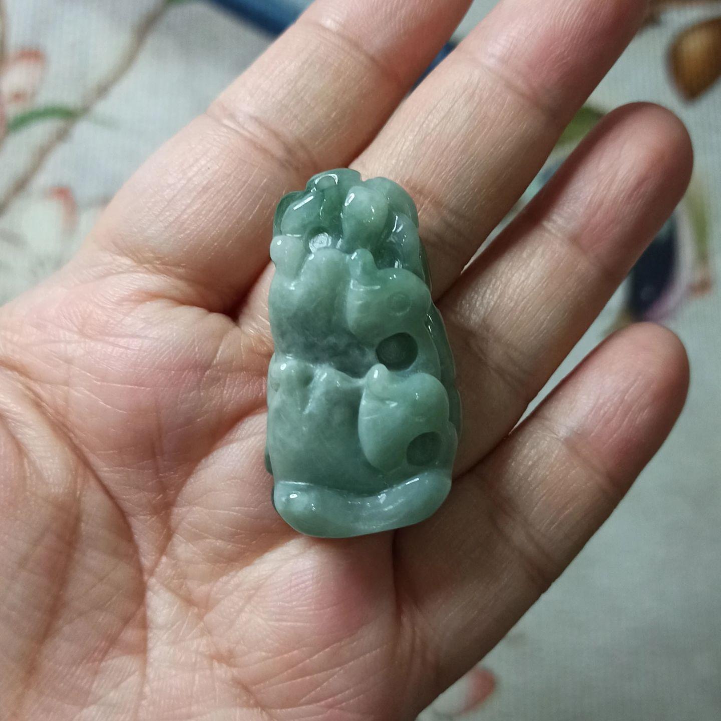 333天然翡翠吊坠飘花荷叶鸳鸯牌如意莲叶牌卡40X22mm左右满48包邮