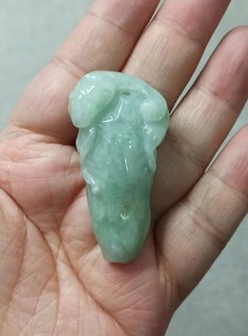 155缅甸天然翡翠吊坠雕刻件特色如意福瓜飘花卡49X24mm左右48包邮