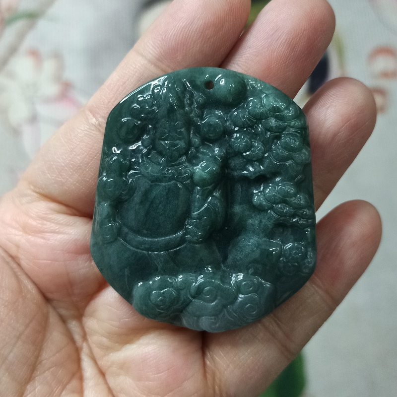 117天然翡翠吊坠危料蓝水山水财神牌子卡50X44mm左右满48元包邮