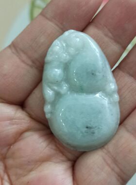 235缅甸天然翡翠吊坠雕刻件手把件貔貅如意葫芦卡42X26mm满48包邮