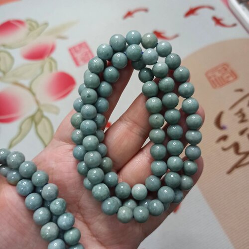 翡翠危料蓝水圆珠项链卡8mm