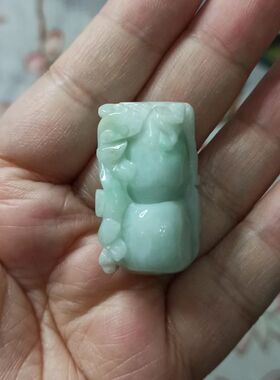 100缅甸天然翡翠吊坠雕刻件蝙蝠葫芦飘花卡33X17mm左右满48元包邮