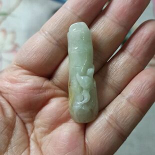 392缅甸天然翡翠吊坠雕刻竹节飘花卡45X13mm左右雕刻件满48元包邮