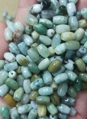 108缅甸天然翡翠杂色米珠长筒路路通桶珠卡9X6mm左右满48元包邮