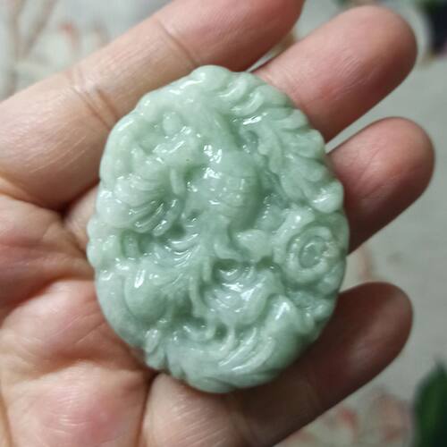 翡翠吊坠飘花凤穿牡丹凤凰挂件牌