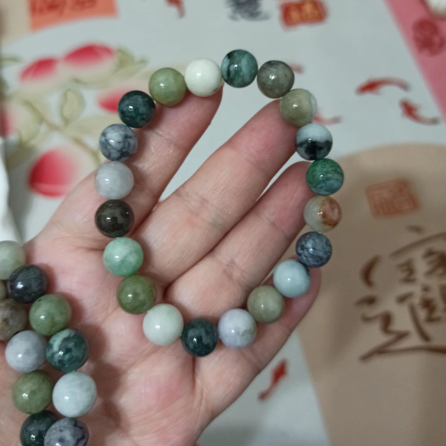475天然缅甸翡翠手串飘花圆珠卡10mm左右单圈手链糯种满48元包邮