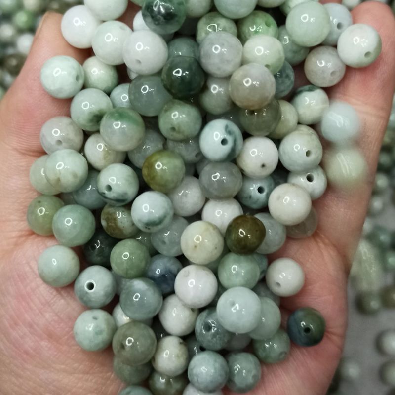 199缅甸天然翡翠散珠圆珠卡8mm