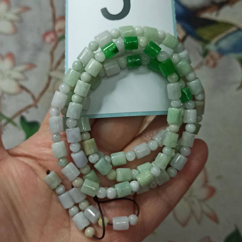 天然翡翠项链桶珠多圈珠链手串